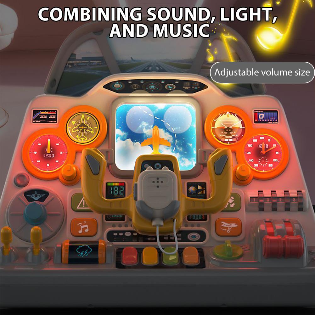 Interactive Airplane Cockpit Toy Realistic Control Panel Pretend Play With Light & Sound Educational Toy For Kids Boys Girls