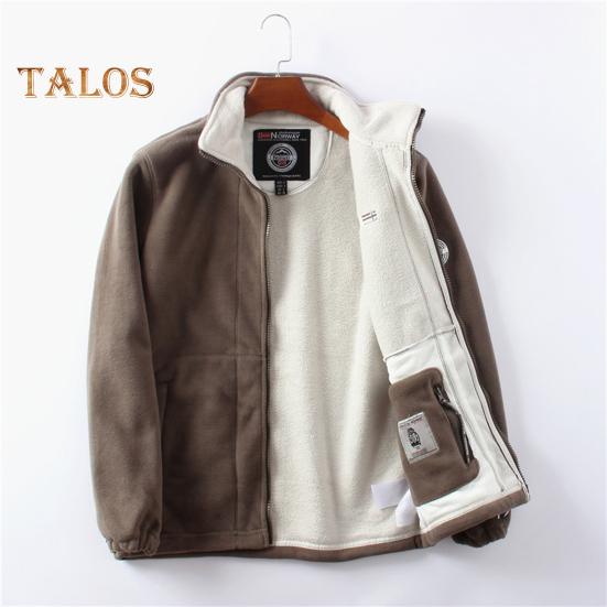 Herren Mantel Revers Langarm Doppelseitiger Polarfleece Mantel mit Taschen Herbst Winter Einfarbig Lässige Oberbekleidung
