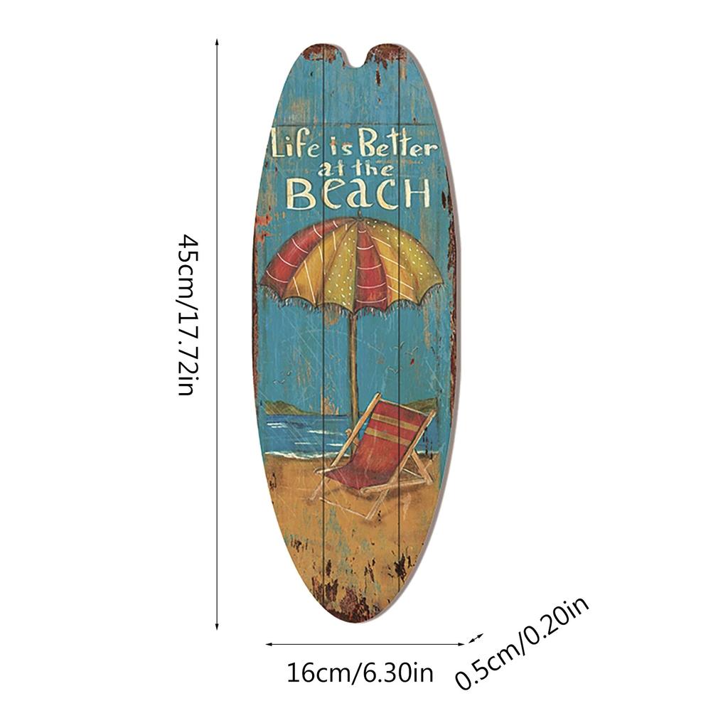 Summer Beach Ocean Theme Leisure Decoration Surfboard Wooden Sign Bar Home Wall Retro Ornament Decor Wood Board