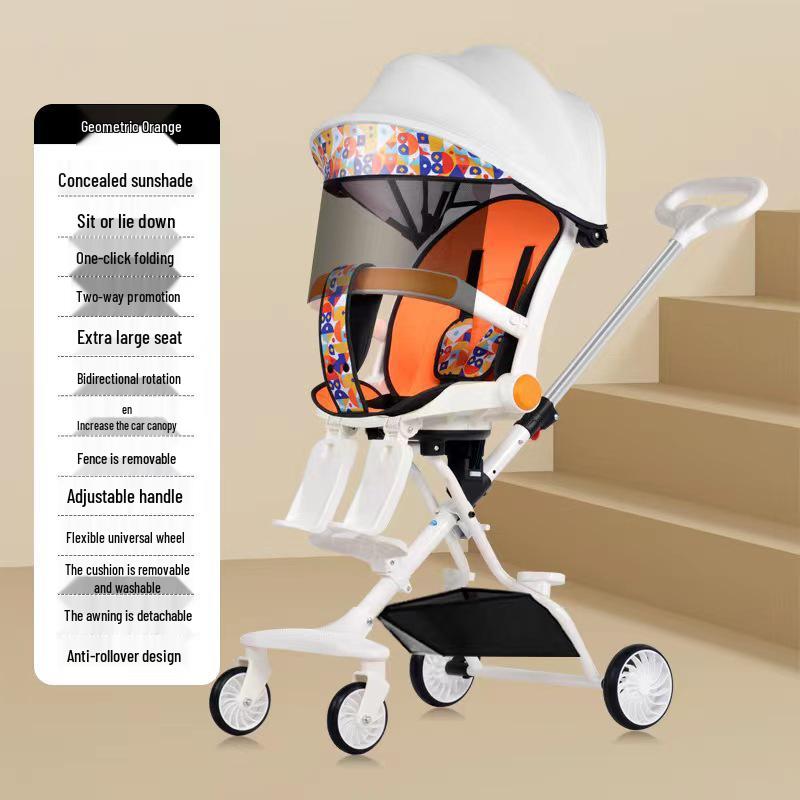 Lightweight Foldable Two-Way Reclining High Landscape Baby Stroller with Four Wheels.