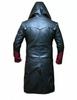 Black Men Halloween Lambskin Leather Trench Coat Handmade Hooded Stylish Formal