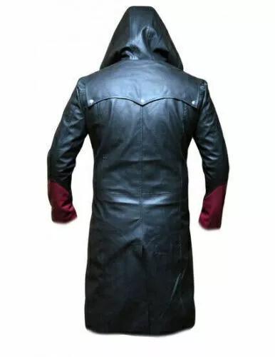 Black Men Halloween Lambskin Leather Trench Coat Handmade Hooded Stylish Formal