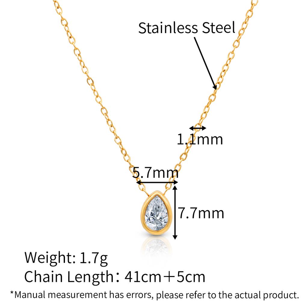Chris April 316L Stainless Steel Pear Cut Zirconia Simple Pendant Necklace for Women