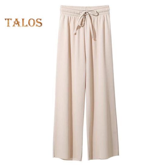 Damenhose, elastisch, hohe Taille, verstellbarer Kordelzug, legere Hose, einfarbig, lockere Passform, weites Bein, Sommerhose, dünne lange Hose