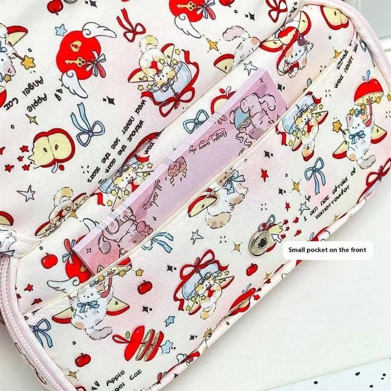 Cute Tomato Apple Cat Printed Pencil Bag Student Large Capacity Multi-Layer Stationery Storage Bag Gift