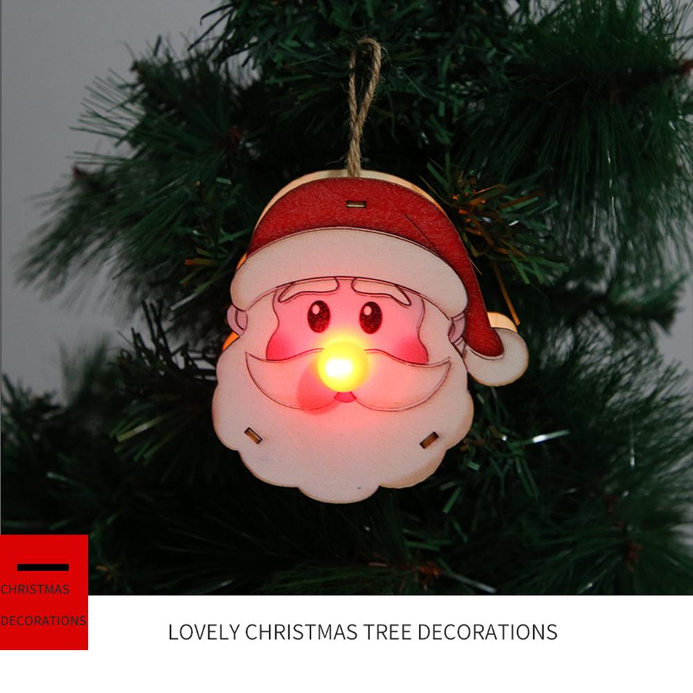 3PCS Christmas Wooden Pendant with LED Light Santa Elk Snowman Pattern Luminous Pendant Christmas Tree Decoration