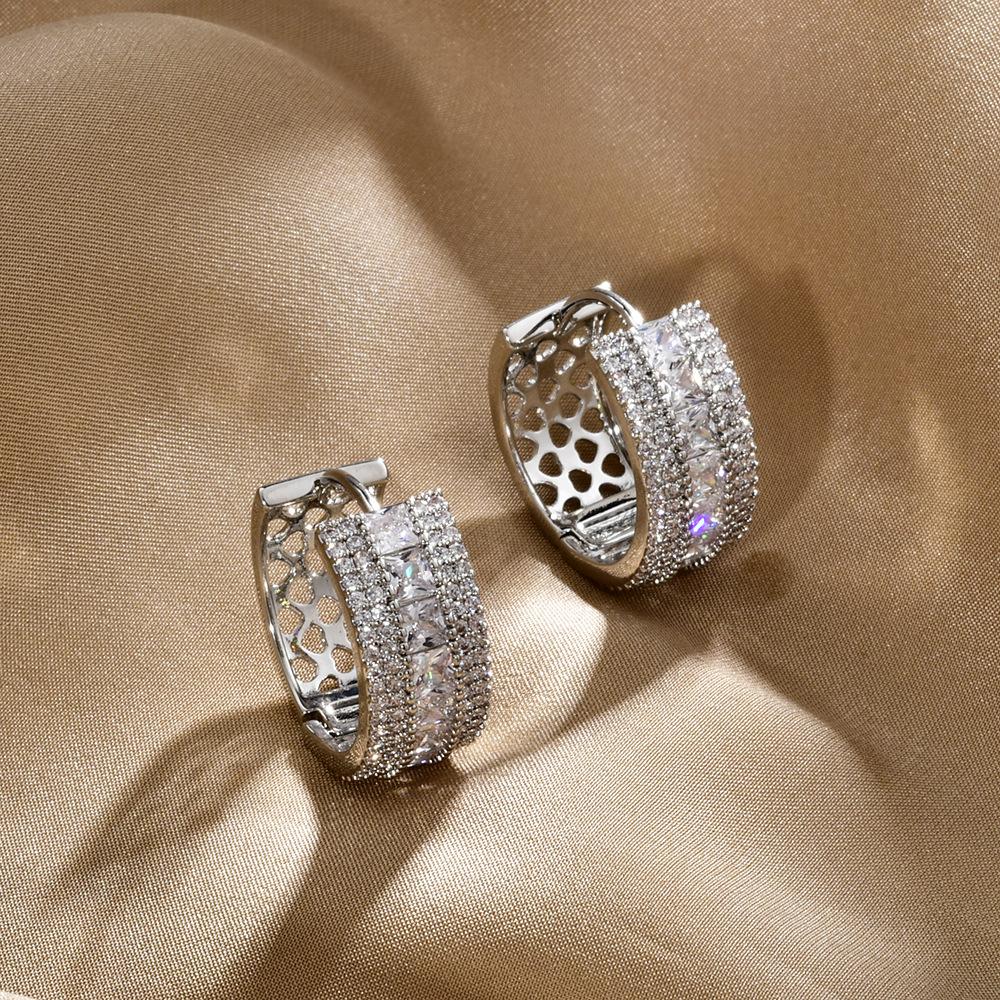 2026 New Micro-Paved Zircon Hoop Earrings Hollow Round Gold Plated Ear Buckles for Women