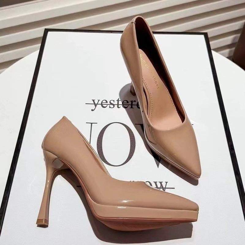 Fashion New Style Women High Heels Wedding Bridal Classic Pumps Lady Metallic Leather Low Heels Stiletto Nude Office Shoes Zapatos Mujer