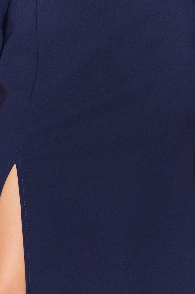 Women's Dress New Season Fashion Navy Blue Slit Square Collar Woven Dress