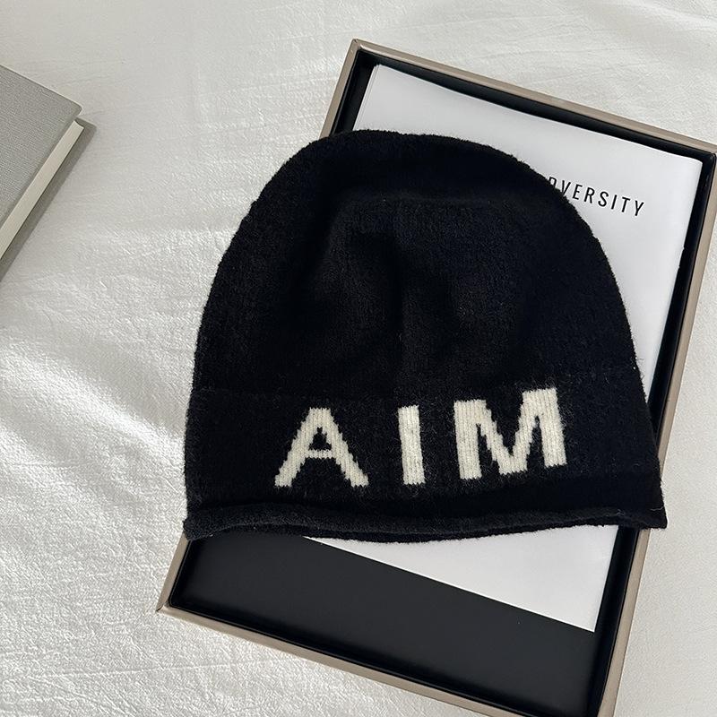 

A Simple Korean Style Personalized Pile Up Hood with A Woolen Hat for Women in Autumn and Winter Featuring Ins Letters One size