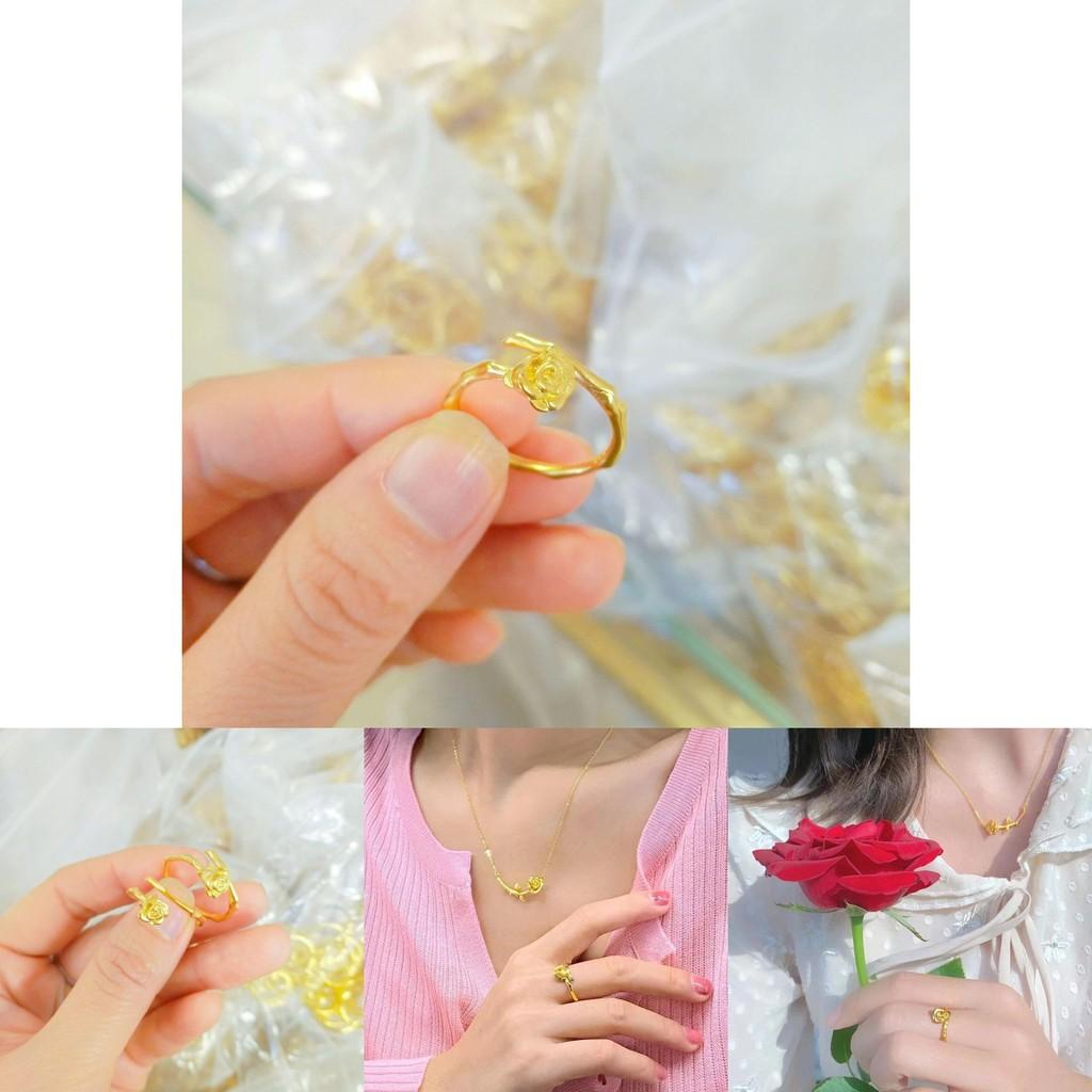 Delicate Floral Design Vietnamese Sand Gold Rose Ring With Adjustable Band For Women
