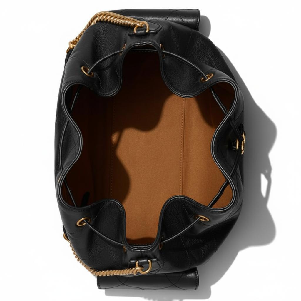 Tory Burch Charlie Drawstring Closure Leather Shoulder Bag Large Women shoulder bag Black 185830-001