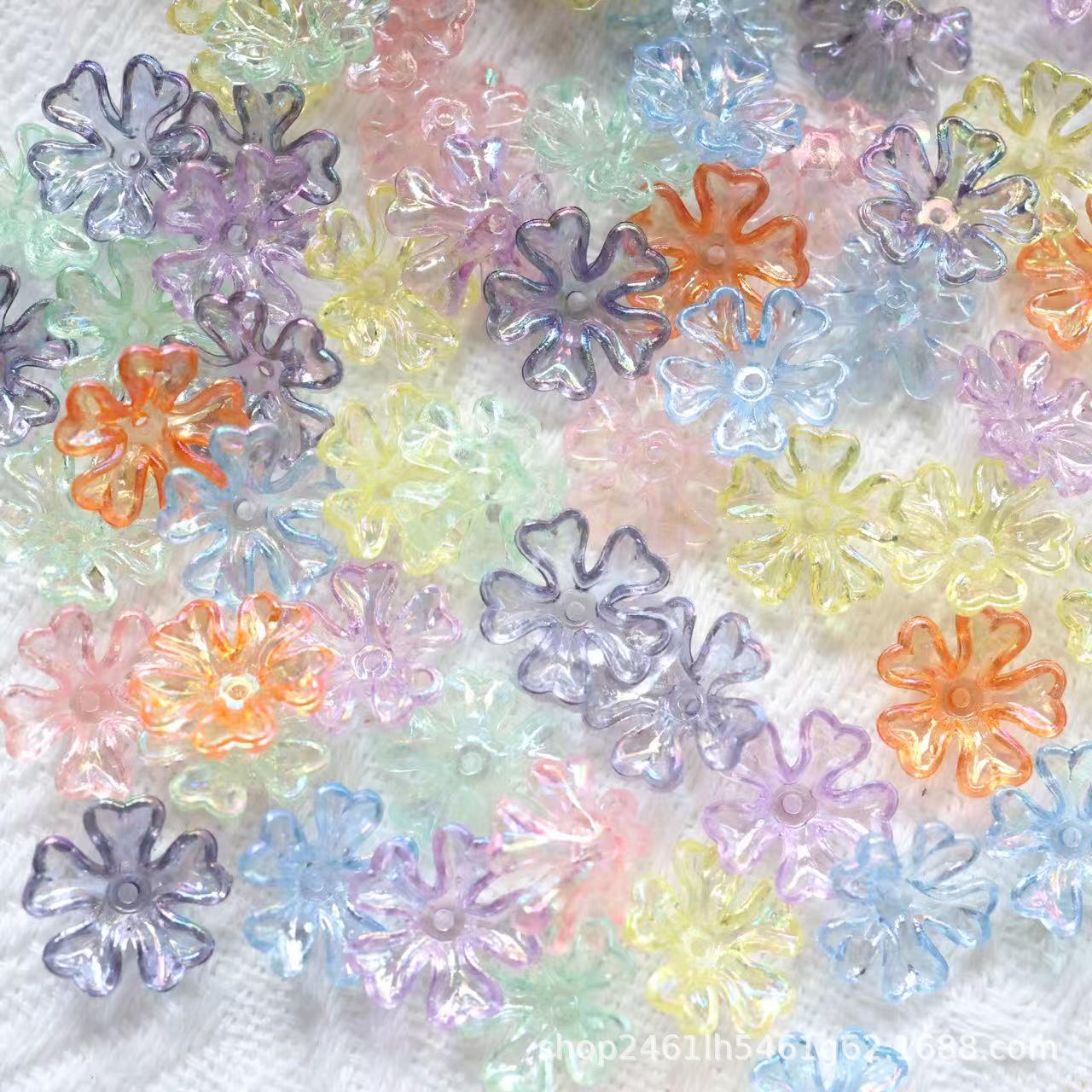 

Acrylic Transparent Multicolor Heart & Five-Petal Flower Beads for DIY Phone Chains and Bag Charms Pink