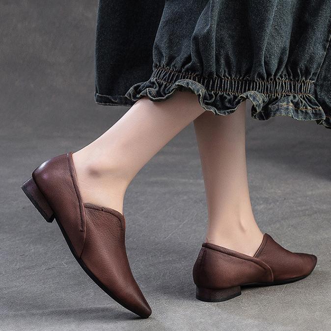 Johnature Ekte skinn Spiss tå Flats Komfortable myke såler Pendling Hverdagslige Damesko Slip-on