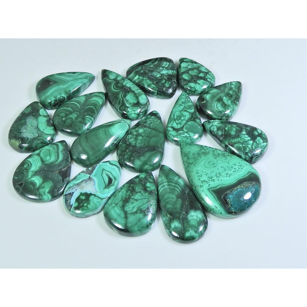 246Cts. Natural Green Malachite Ring Size Pear Cabochon Gemstone 16Pcs Lot C-266