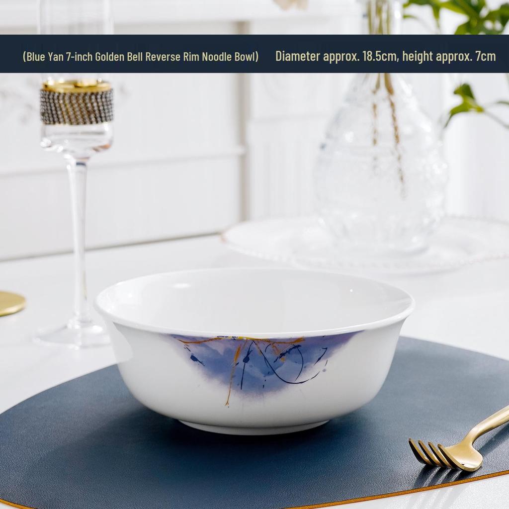 7-inch Large Capacity White Bone China Noodle Bowl - Ceramic Soup & Lo Mein Tableware