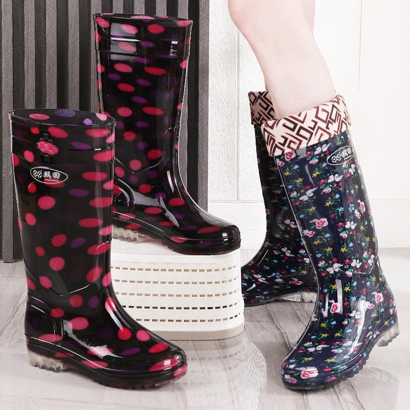 High tube rain shoes women's long tube printing women's work water shoes non-slip and wear-resistant PVC rain boots women's fashion