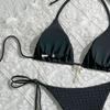 2025 Europäischer & Amerikanischer Damen Sexy Rückenfreier Träger Bikini in Unifarbe