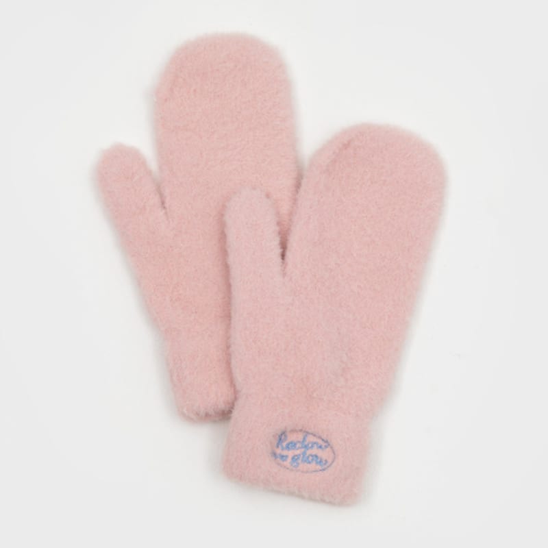 RECLOW FLUFFY LOGO MITTEN GLOVE PASTEL PINK