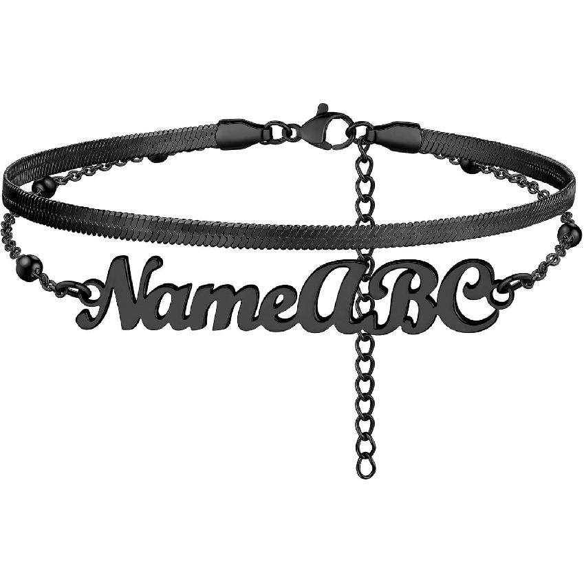 PROSTEEL Alla moda Design Manette/Testo Personalizzato Cavigliera da Donna, Cavigliera in Acciaio Inossidabile 316L, colore Argento/Oro/Nero,Basso