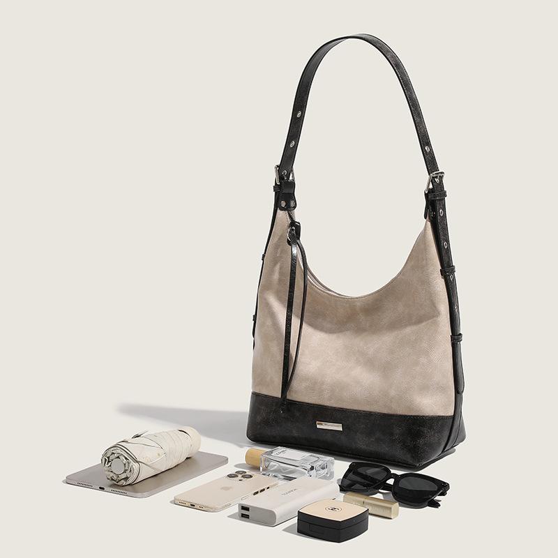 Fashionable and Versatile Shoulder Bag, Premium Texture Bucket Bag, Large Capacity Commuting Contrasting Color Tote Bag