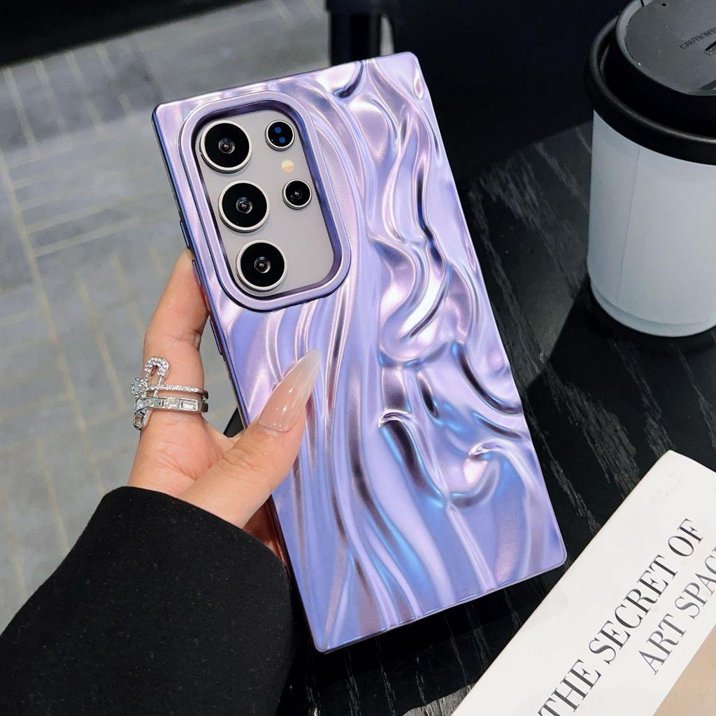 3D Pleated Electroplated Solid Color Drop-Proof Phone Case for Samsung S25 Ultra/S24 Plus/S23