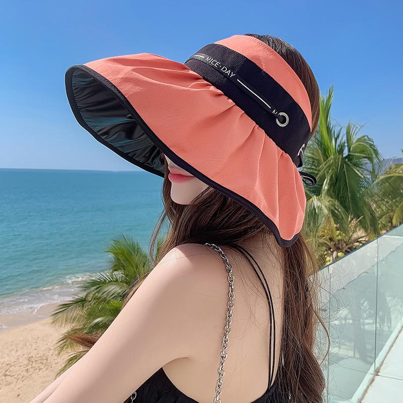 Big head circumference vinyl empty top hat women's summer straps versatile face small sunscreen hat UV protection sun hat