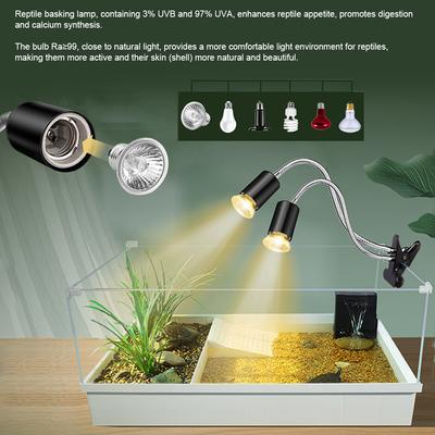 Reptile Heat Lamp Rotating Double-Head Reptile Light Bracket UVA/UVB Heating Lamp Bulb 25W/50W/75W