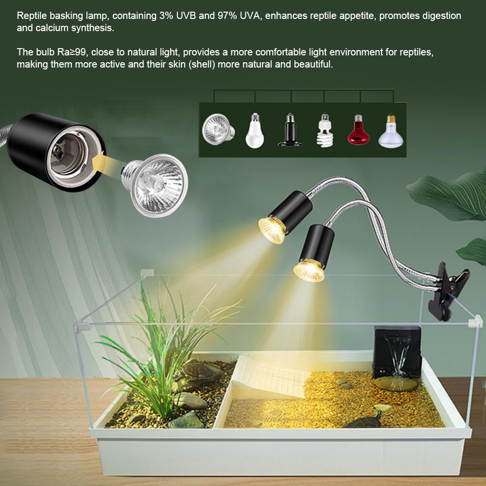 Reptile Heat Lamp Rotating Double-Head Reptile Light Bracket UVA/UVB Heating Lamp Bulb 25W/50W/75W