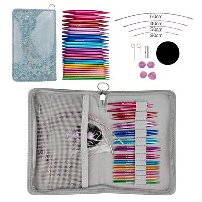 Ensemble d'aiguilles à tricoter circulaires, aiguilles à crochet interchangeables, tube en acier inoxydable pour fil à tricoter, kit d'accessoires de tricot DIY