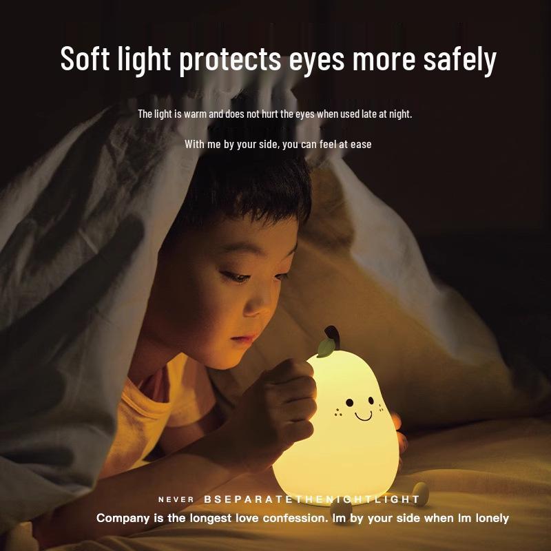 Pat Pat Silicone Pear Night Light - Cute Eye Protection Sleep Companion for Girls