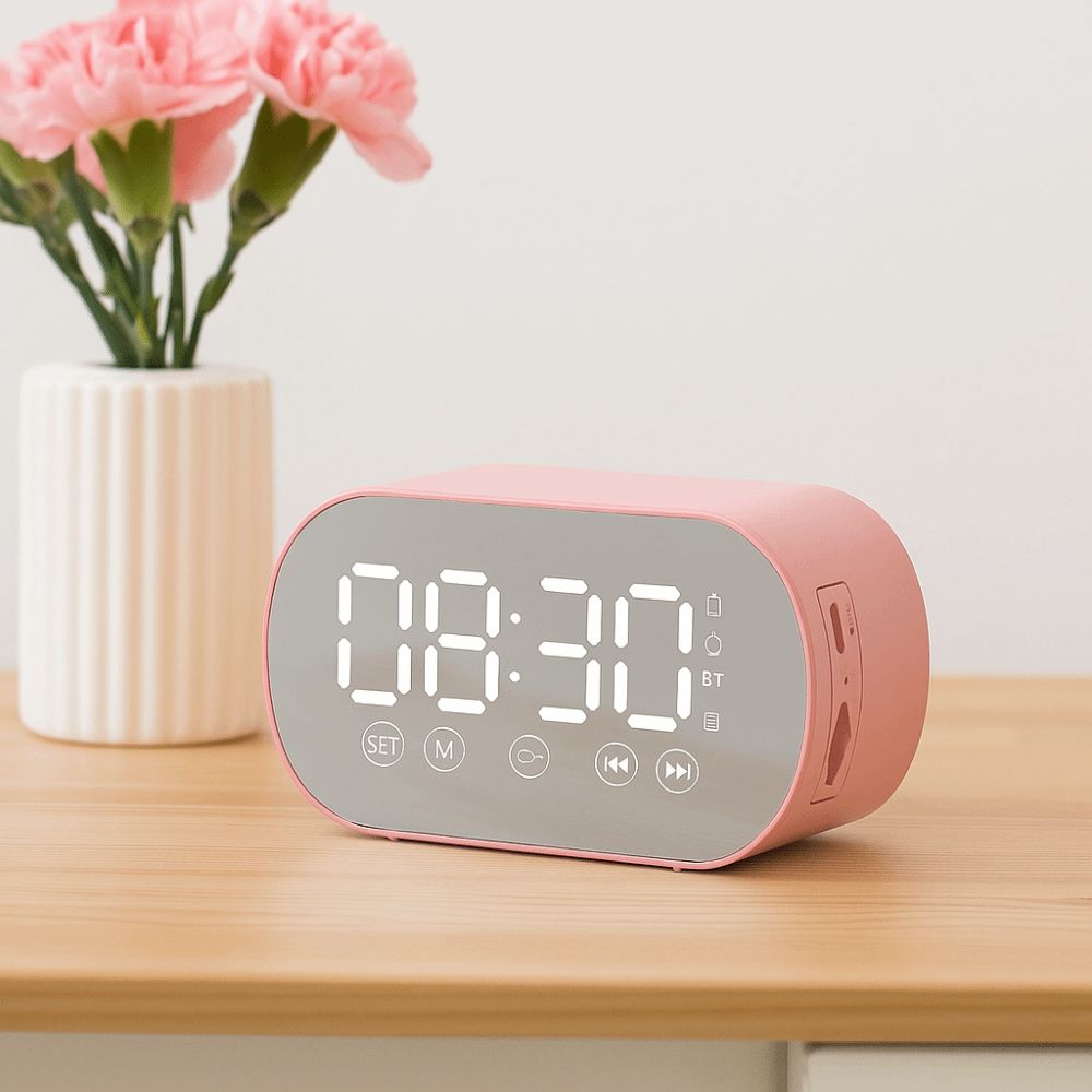 Portable Bluetooth Speaker HD Mirror Display Alarm Clock Dual Alarm LED Digital Alarm Clock Office