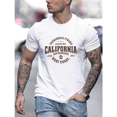 Pánské trendy grafické tričko s potiskem Kalifornie, s kulatým výstřihem, volného střihu, oversized, cool, ležérní a módní