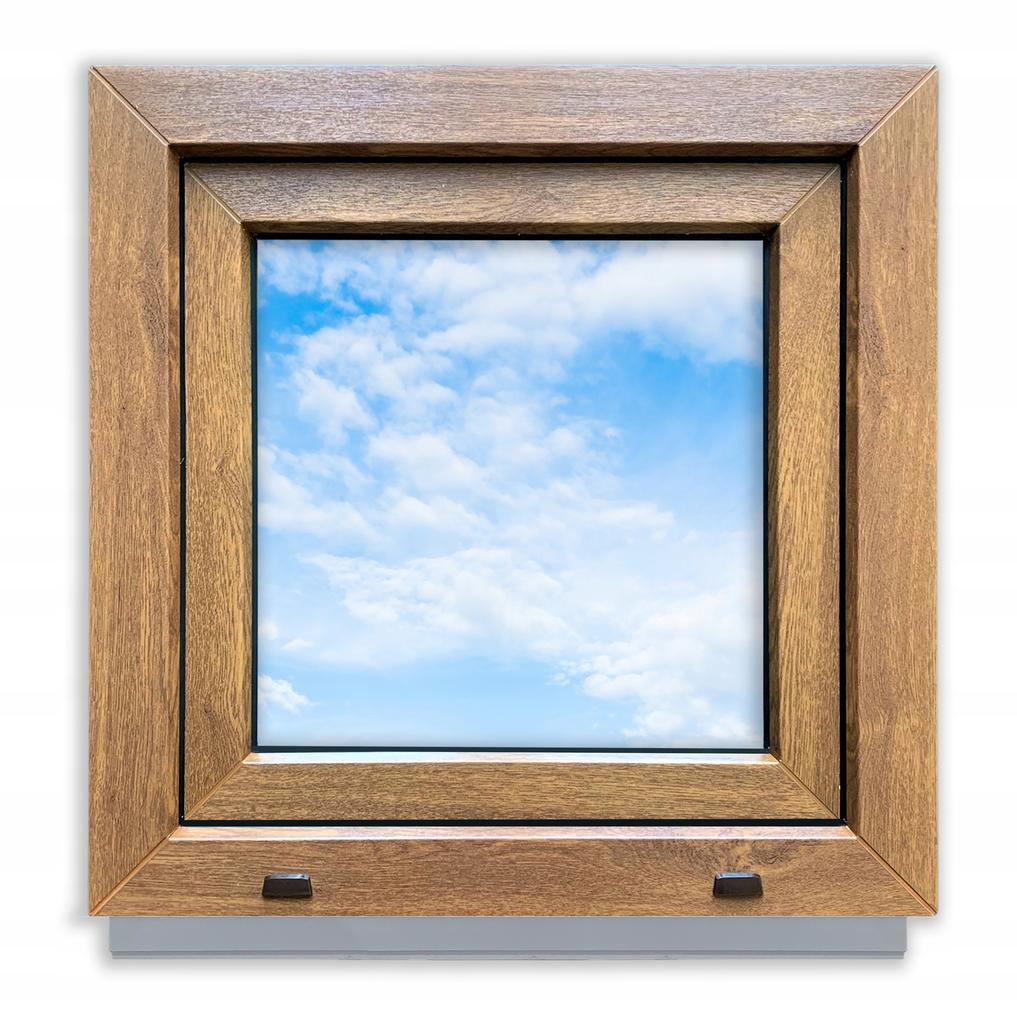 Finestra in PVC Quercia Dorata 50X50 Destra Nuova 500X500 Mm Vasistas e Battente Doppio Vetro