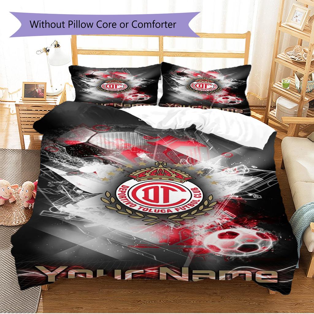 Name Custom Deportivo Toluca FC Logo Pattern Bedding Set Quilt Cover Pillowcase Home Decor Gift (1 * duvet cover + 2 * pillowcase, without core)