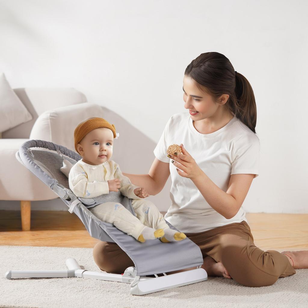 VEVOR Baby Bouncer, Folding Bouncer Seat for Babies 0-9 Months, Newborn Bouncer Chair with 2 Reclining Angles & Rotatable Toy Bar