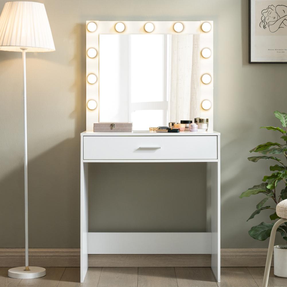 US Vanity Desk With Mirror And Lights Dressing Table With Drawer 3 Adjustable Lighting Modes LED Mirror Vanity Table For Bedroom