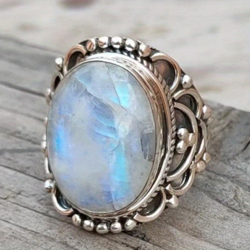 Boho Mondstein Ring - Regenbogen Mondstein Silberfarbener Ring Statement Ring - Ring Minimalistisch Handgemachter Schmuck Geschenk Bestseller