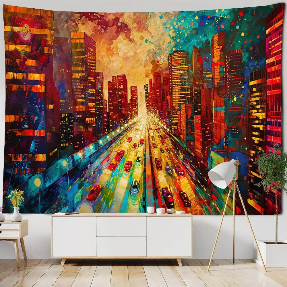 Home Decoration Bohemian Dream City Starry Sky Oil Painting Tapestry Wall Hanging Background Cloth Living Room Bedroom