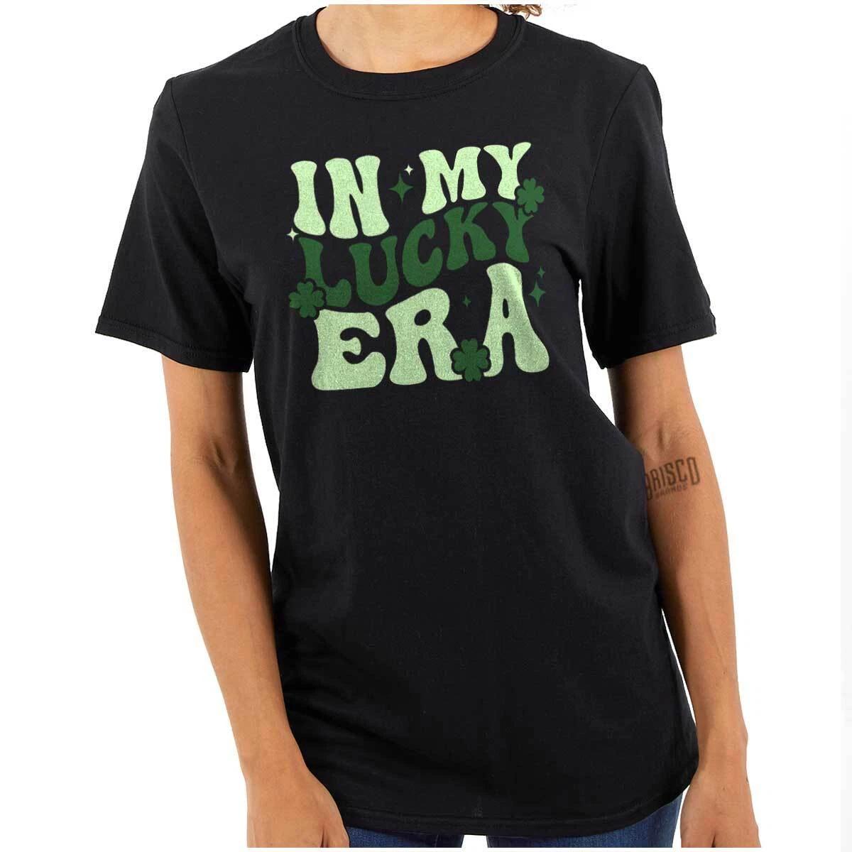 Cool St Patrick s Day In My Lucky Era Clover Womens Graphic Crewneck T Shirt Tee XS