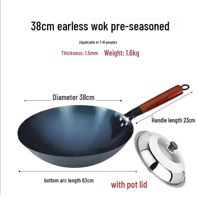 Handmade Non-Stick Iron Wok: Pre-Seasoned, Thickened, Uncoated, Ready for Cooking