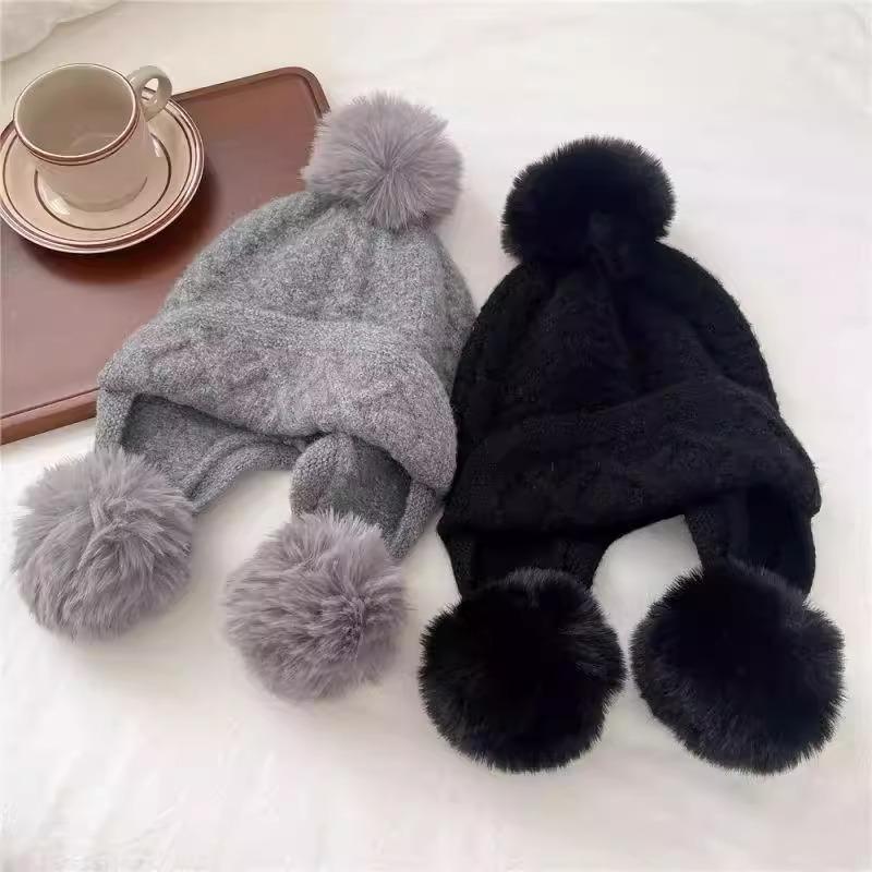 Three ball Cap Wool Blend Anti aging Warm Ear Protecting Cap for Women To Keep Warm and Show Off Their Face in Autumn and Winter  Little Lei Feng Cap