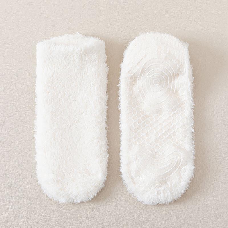 Niedrig geschnittene Anti-Rutsch-Bodensocken, Korallenfleece-Socken, Damen Herbst- und Winter Verdickte Fleece Warme Kurze Socken, Haus-Schlafsocken, Bootssocken