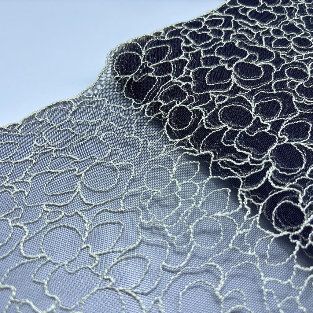 1 yard x 20.5cm Embroideried Mesh Lace, White Corded Floral Embroidery Net Lace fabric for Lingerie, Bra, Underwear, Dress, Doll and DIY Sewing