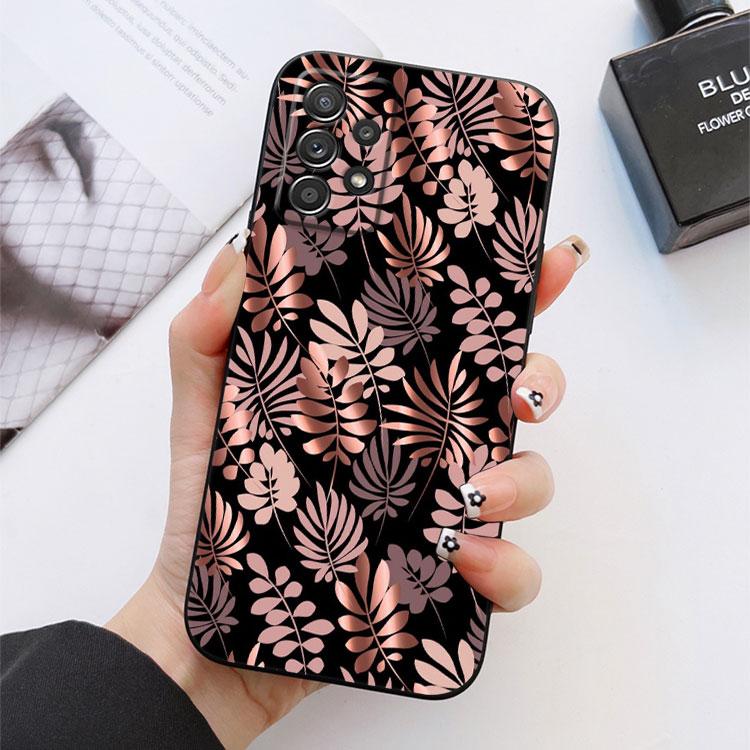Glitter Hearts Love Leaf Phone Case For Samsung Galaxy S24FE S25 Ultra A02 A03 A04 A05 A06 A12 A13 A16 A26 A35 A36 A56 A55 Cover