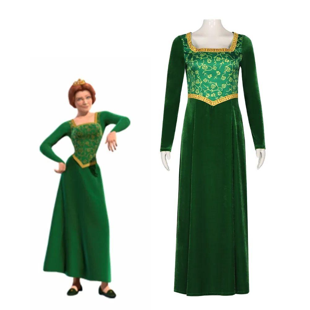 Princess Fiona Cosplay Costume Anime Shrek Wife Green Fiona Cos Dress Wigs Outfit ForLadies Women Long Dress Halloween Headgear