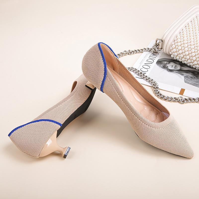 New Cat's Eye Heel Pointed Thin Heel Comfortable Fly-woven Shoes Temperament Fan Women's Heels