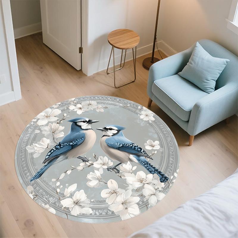 Blue Bird,Round Area Rug,Carpet Rug for Living Room Bedroom Sofa Playroom Decor,Non-slip Floor Mat