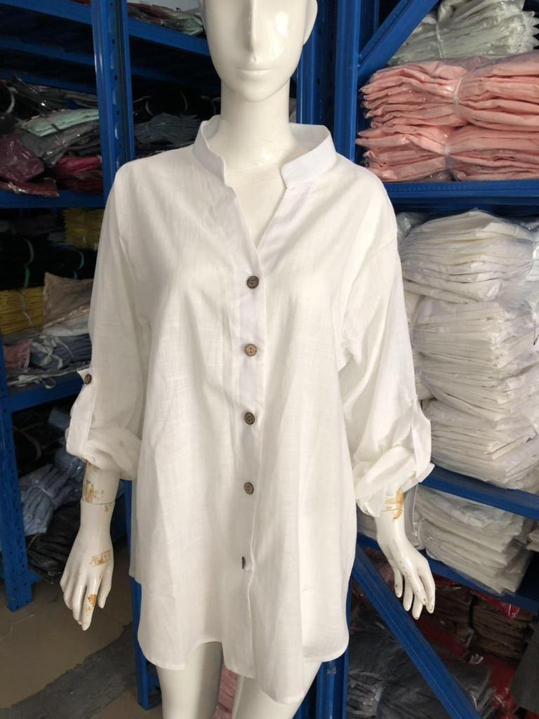 Top de toamnă 2020 pentru femei, cu decolteu în V, cu mâneci lungi din bumbac, cu mâneci suflate