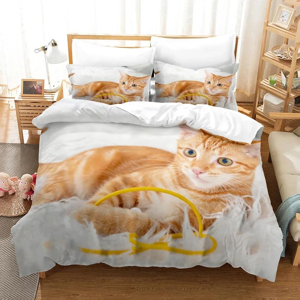 Cute Cat Duvet Cover 3D Animal Comfortable Duvet Quilt Cover Pillowcase Bedding Set Children Bedroom Decoration Home Textile